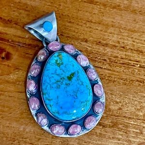 SOLD …..Native Turquoise and Rhodochrosite Pendant